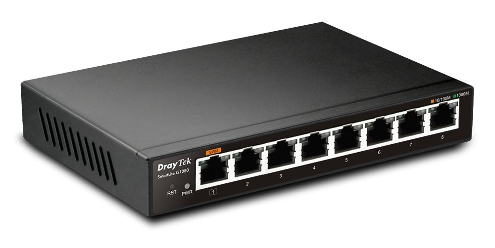 DrayTek VigorSwitch G1080 Managed Smart 8-Port Gigabit Switch Right Side View