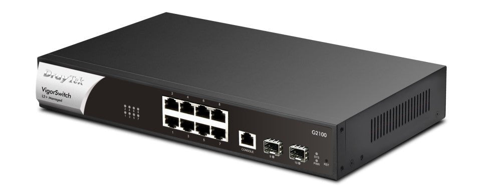 Draytek Vigor Switch G2100 8-Port Gigabit Layer 2+ Managed Switch Side View Left