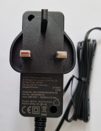 Power Supply 12V 2A for BT TV Box Pro 1TB RTIW387 Item Code 097447 Front View closeup