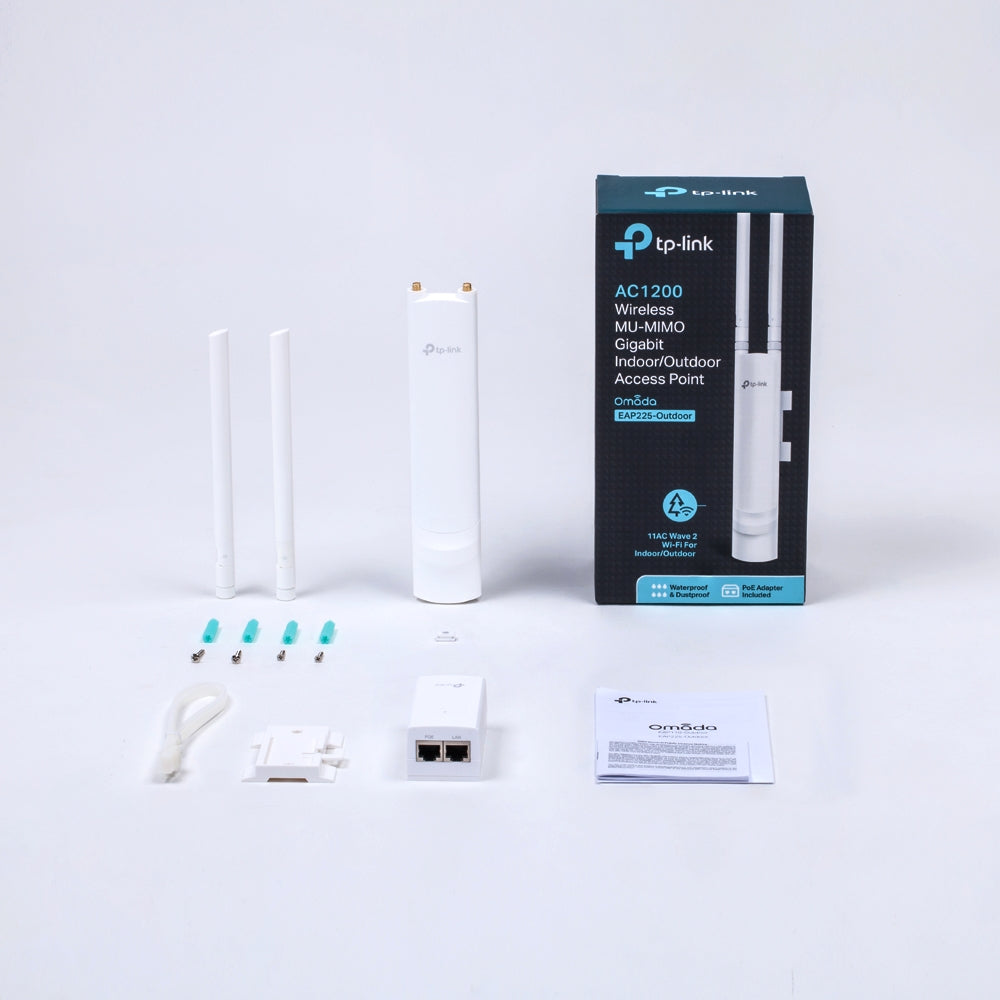 TP-Link EAP225-Outdoor AC1200 MU-MIMO Wireless Gigabit Indoor or Outdoor Access Point 802.3af Passive PoE Box Contents View