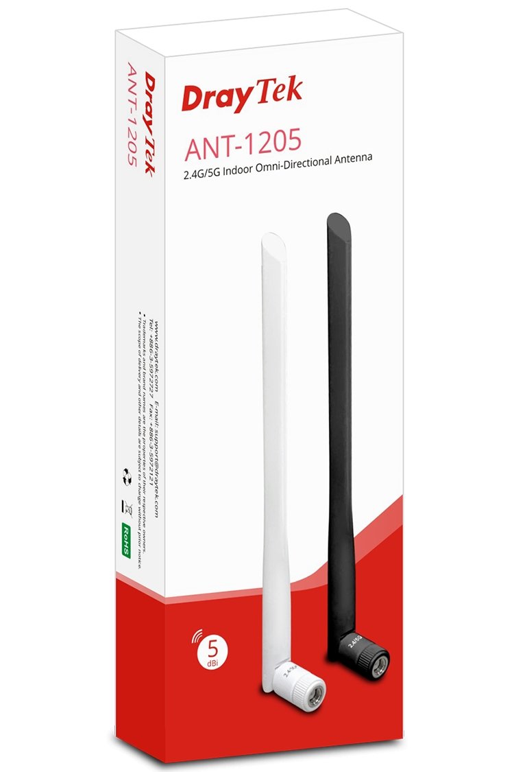 DrayTek Pair of ANT-1205 5dB High-Gain Dual Band Antenna Retail Box Shown